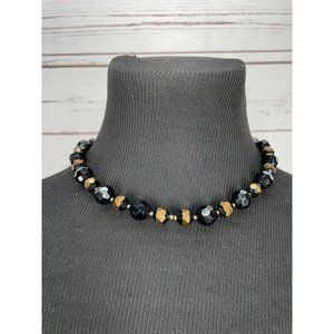Vintage JS Signed Women's Black Iridescent Beaded Lobster Clasp Fashion Collar N